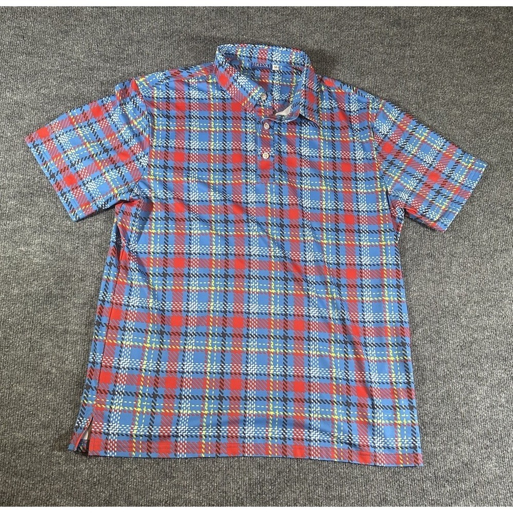 Hreski Men's Medium Polo Shirt Tartan Plaid Preppy Loud Multicolor EUC
